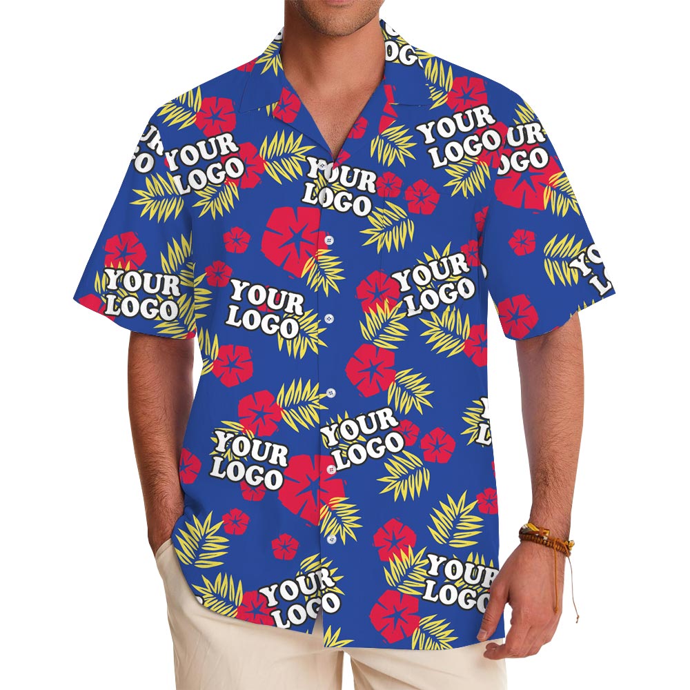 Bulk Customized Company Logo Tropical Red Blue Hawaiian Shirt - variant image 1