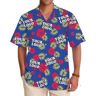 Bulk Customized Company Logo Tropical Red Blue Hawaiian Shirt