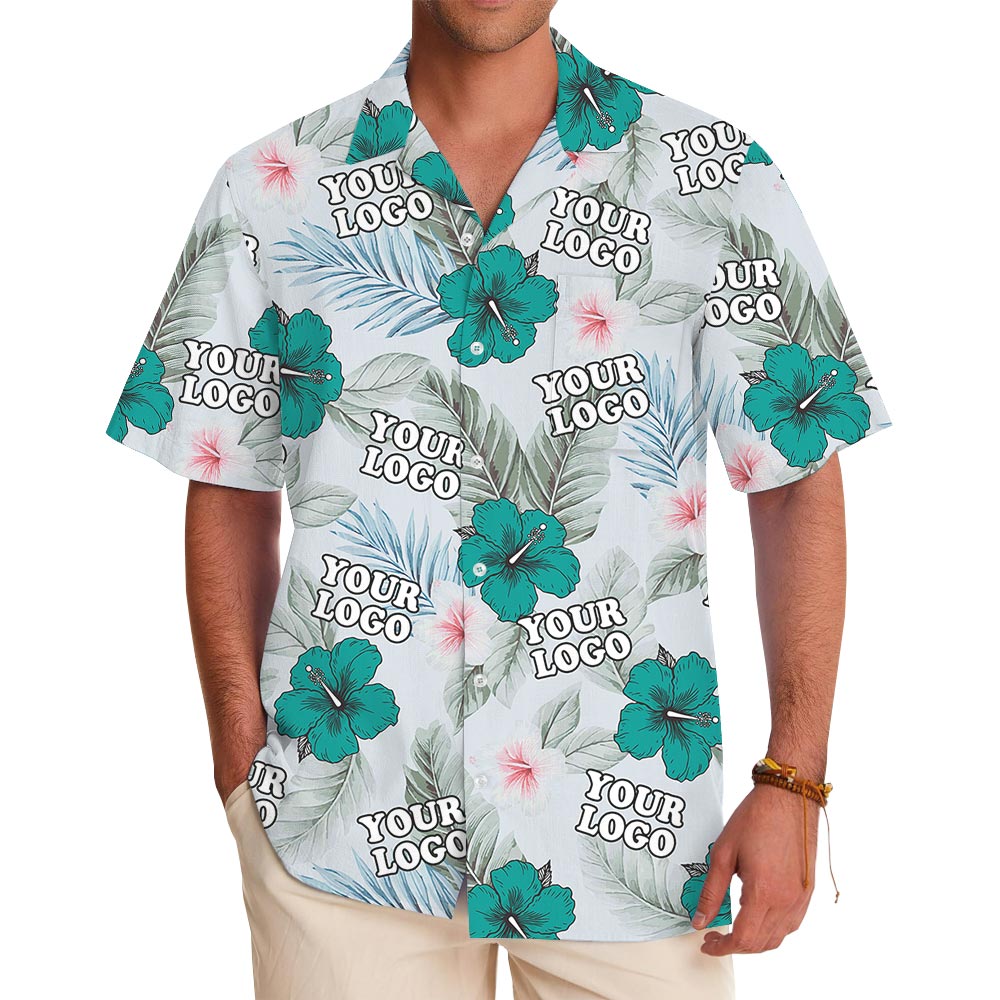 Tropical Hibiscus Button Up Shirt With Custom Logo - variant image 1