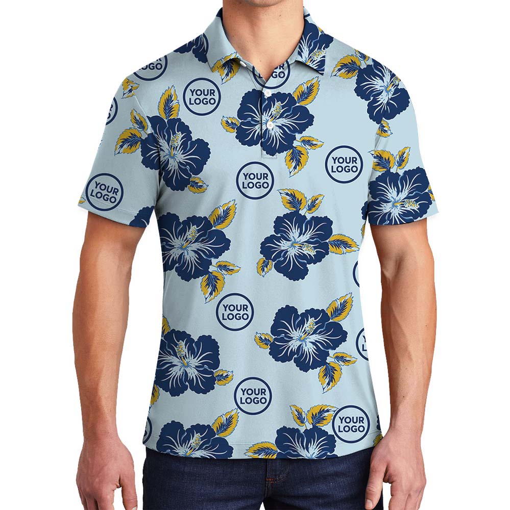 Light Blue Floral Polo Shirt With Custom Logo - variant image 1