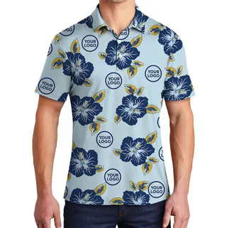 Light Blue Floral Polo Shirt With Custom Logo