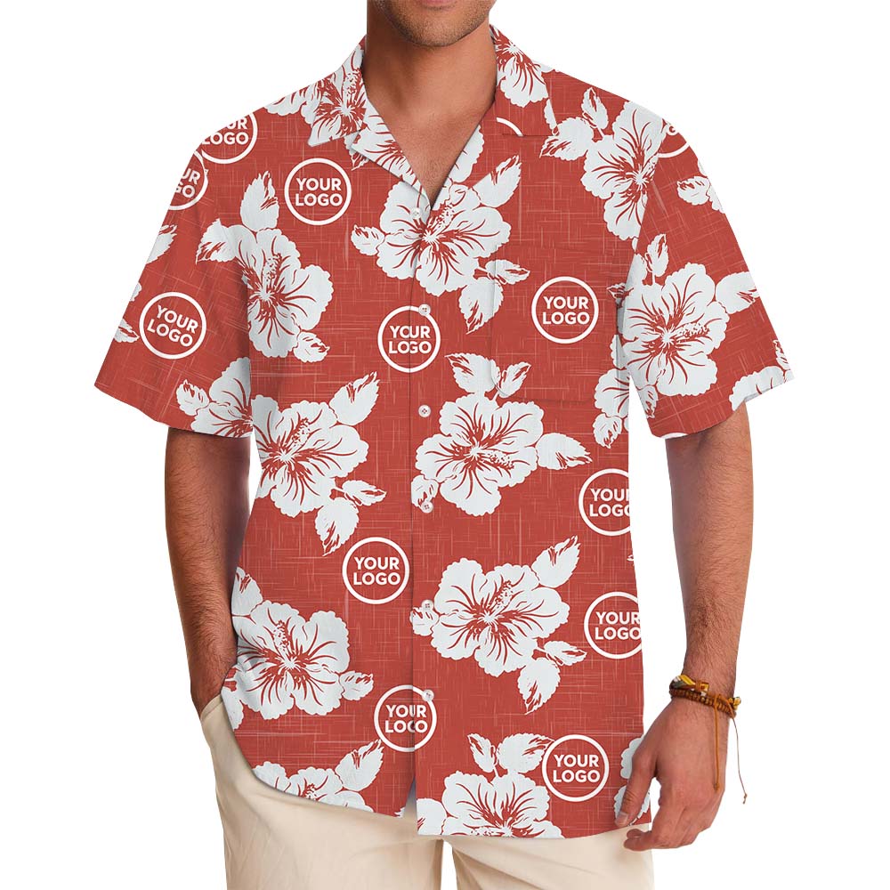 Custom Logo Red Button Up Shirt With Floral Print - variant image 1