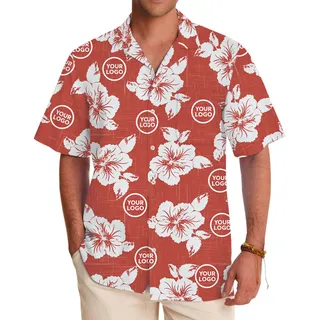 Custom Logo Red Button Up Shirt With Floral Print