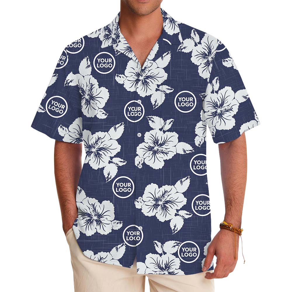 Custom Branding Navy Hawaiian Shirt - variant image 1