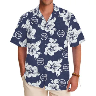 Custom Branding Navy Hawaiian Shirt