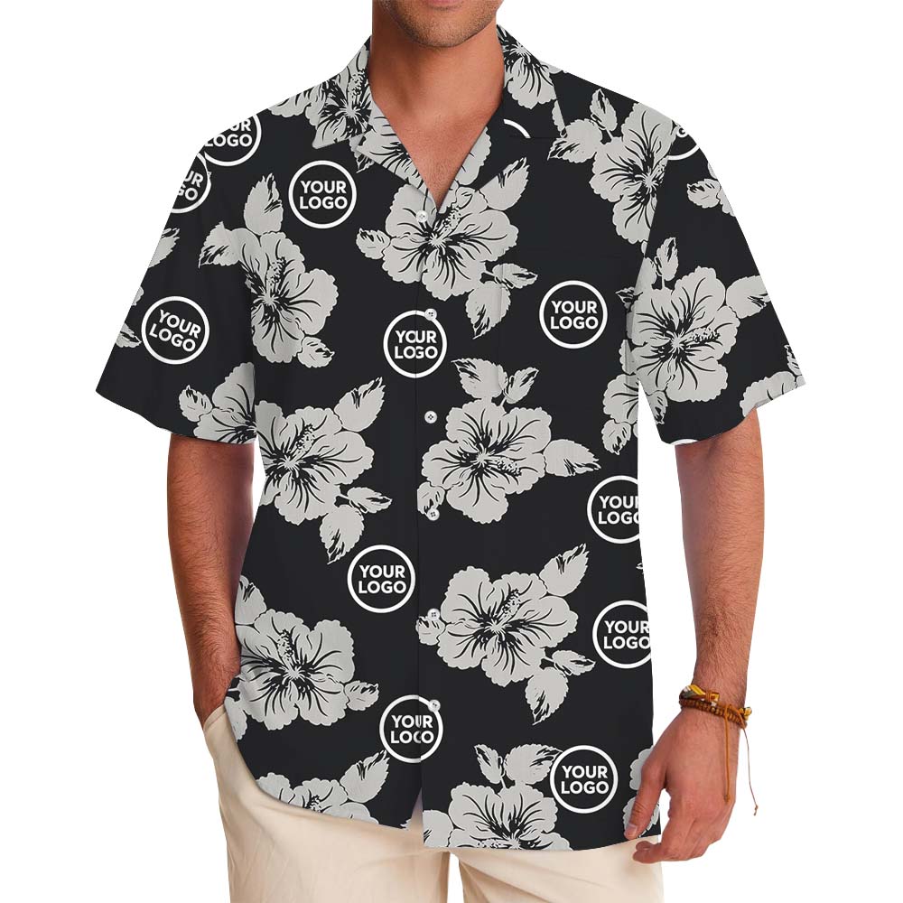 Black And Gray Floral Aloha Shirt With Logo - variant image 1