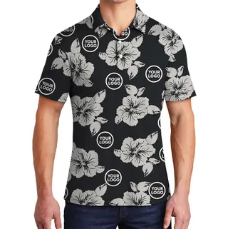 Custom Branding Black Polo Shirt With Hibiscus Print