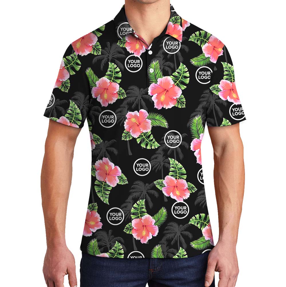 Personalized Logo Black Polo Shirt With Floral Print - variant image 1