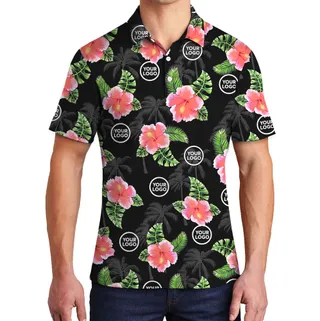 Personalized Logo Black Polo Shirt With Floral Print