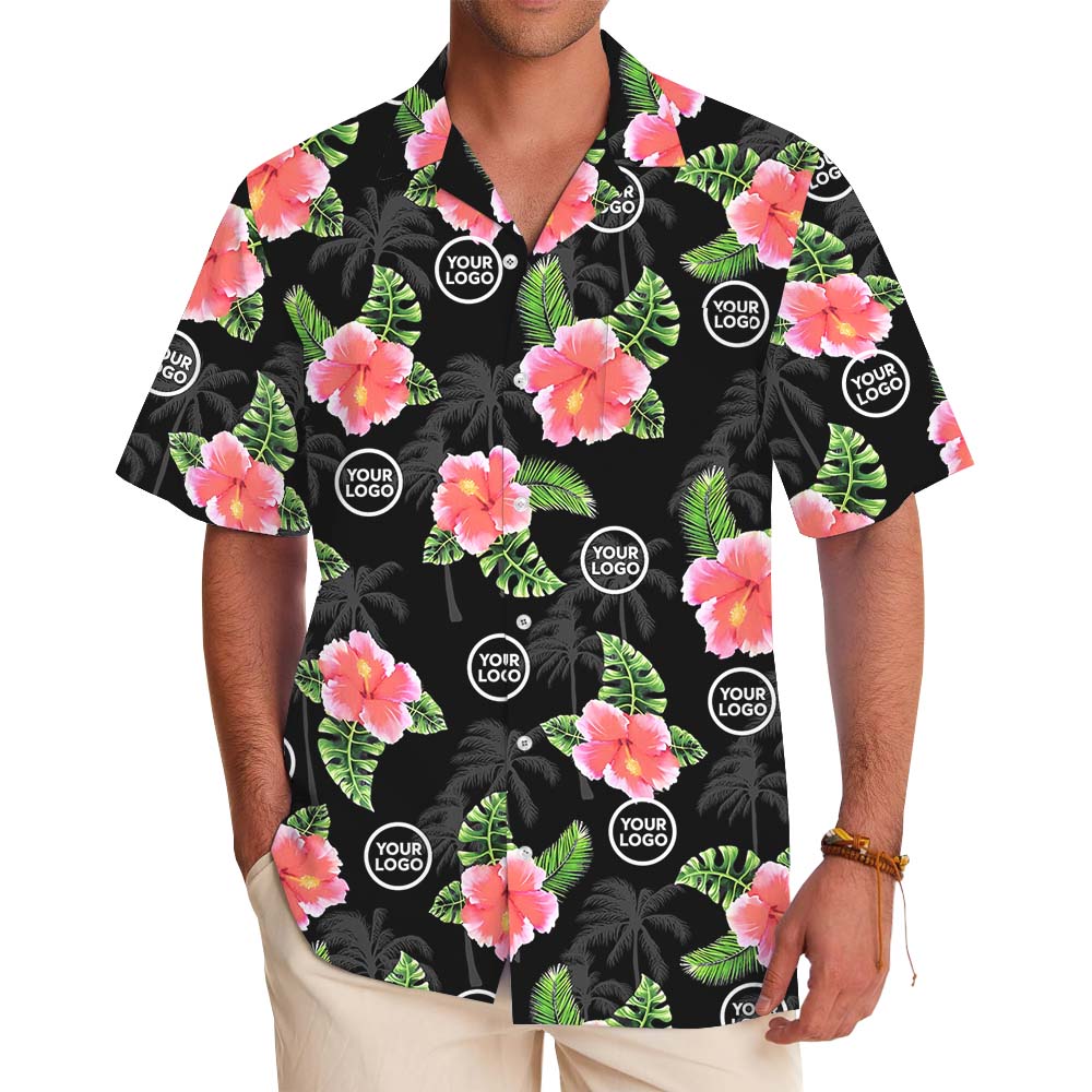 Custom Logo Or Face Floral Black Hawaiian Shirt - variant image 1