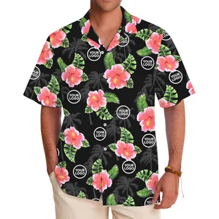 Custom Logo Or Face Floral Black Hawaiian Shirt