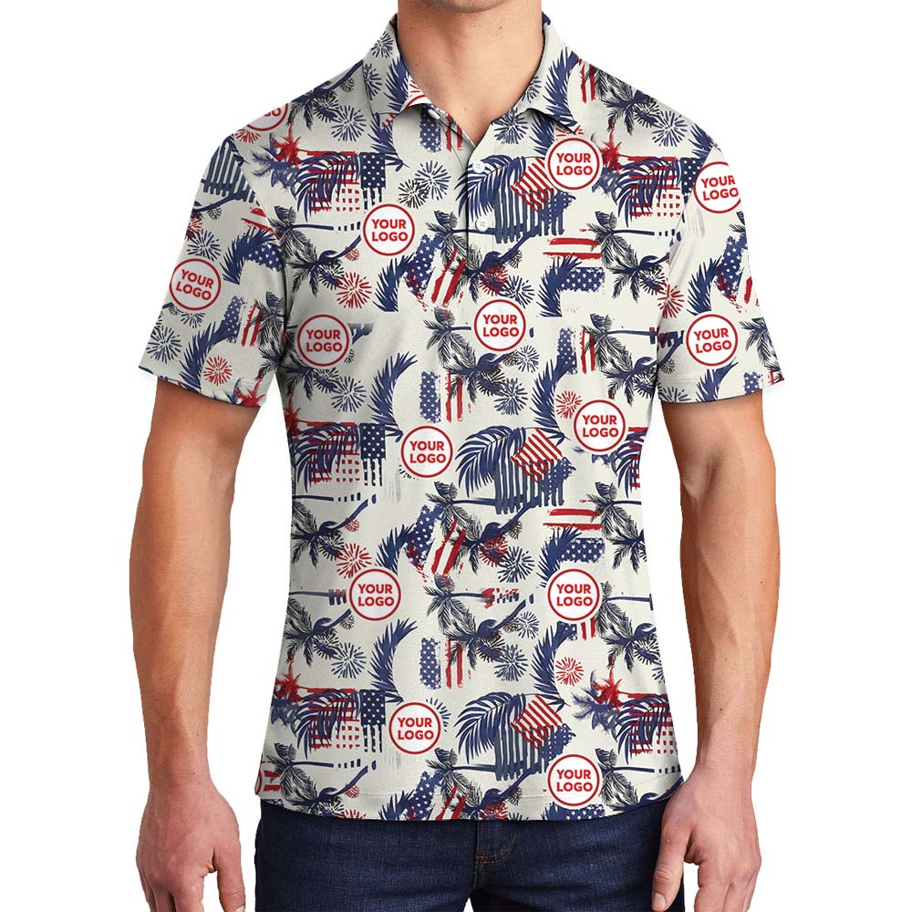 White Red And Blue Beach Polo Shirt With Custom Face - variant image 1