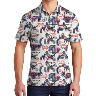 White Red And Blue Beach Polo Shirt With Custom Face