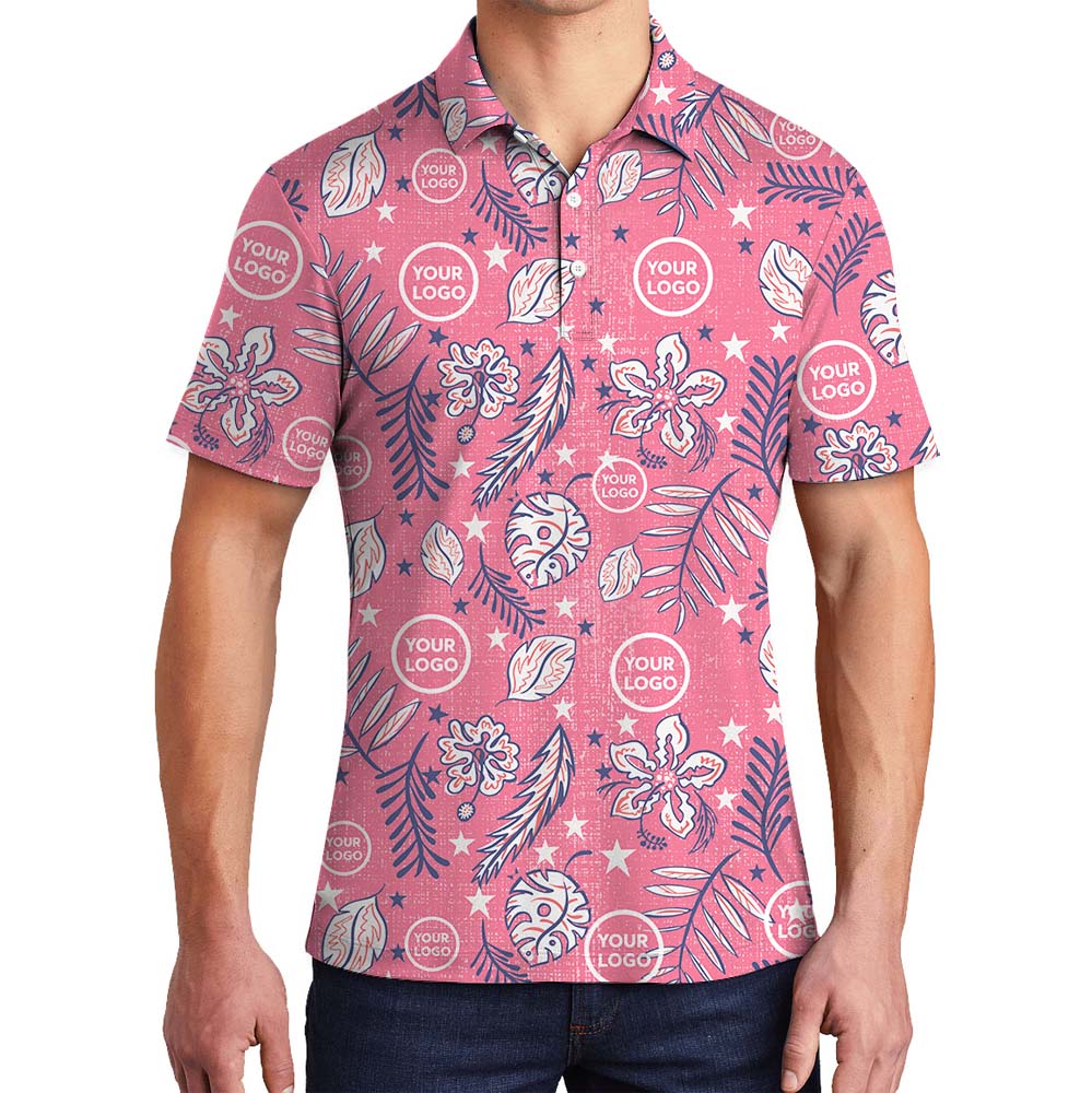 Retro Pink Floral Polo Shirt With Custom Face Or Logo - variant image 1