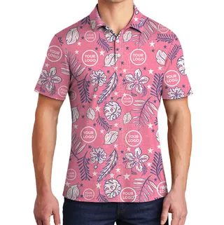 Retro Pink Floral Polo Shirt With Custom Face Or Logo