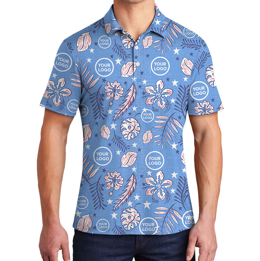 Retro Blue Collared Polo Shirt With Logo - variant image 1