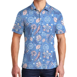 Retro Blue Collared Polo Shirt With Logo