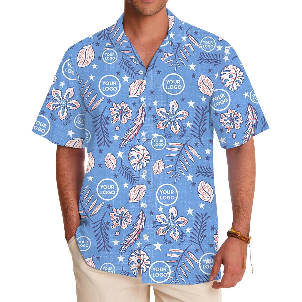 Vintage Blue Aloha Shirt With Custom Logo - variant image 1