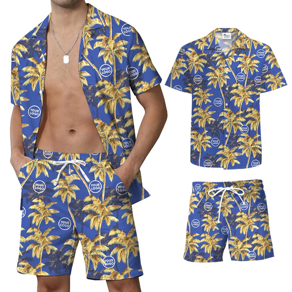 Palm Tree Custom Logo Navy Hawaiian Set