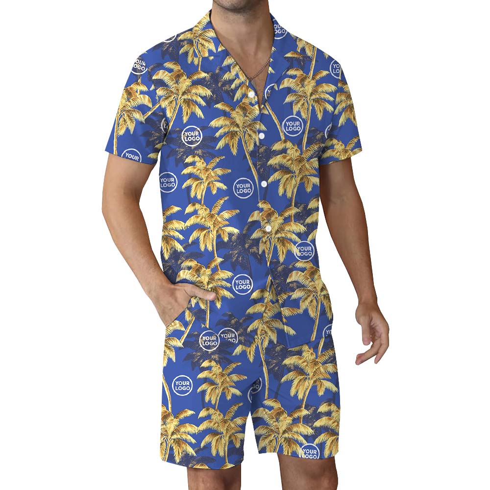 Palm Tree Custom Logo Navy Hawaiian Set