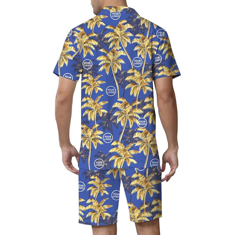 Palm Tree Custom Logo Navy Hawaiian Set
