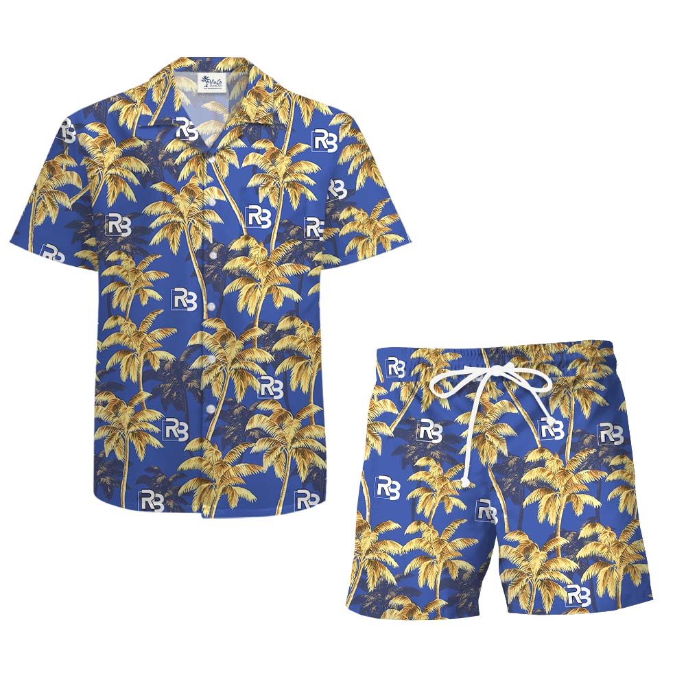 Palm Tree Custom Logo Navy Hawaiian Set