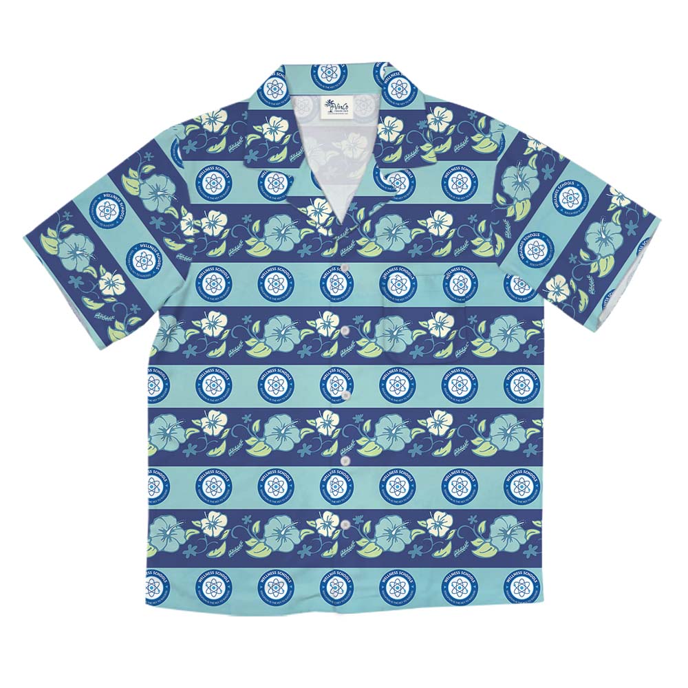 Blue Floral Vintage Hawaiian Shirt With Custom Logo
