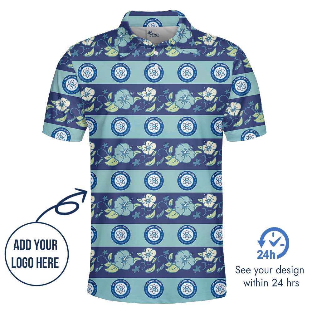 Personalized Logo Blue Polo Shirt With Floral Print