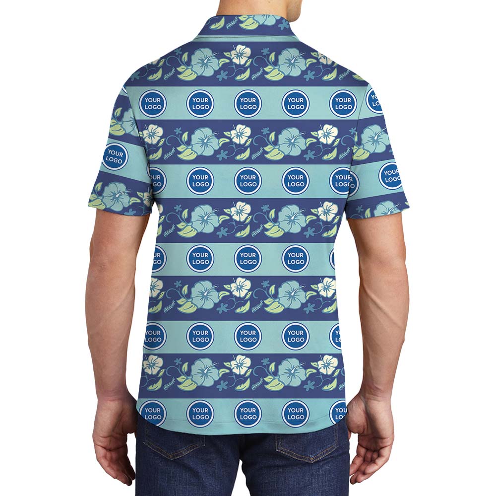 Personalized Logo Blue Polo Shirt With Floral Print