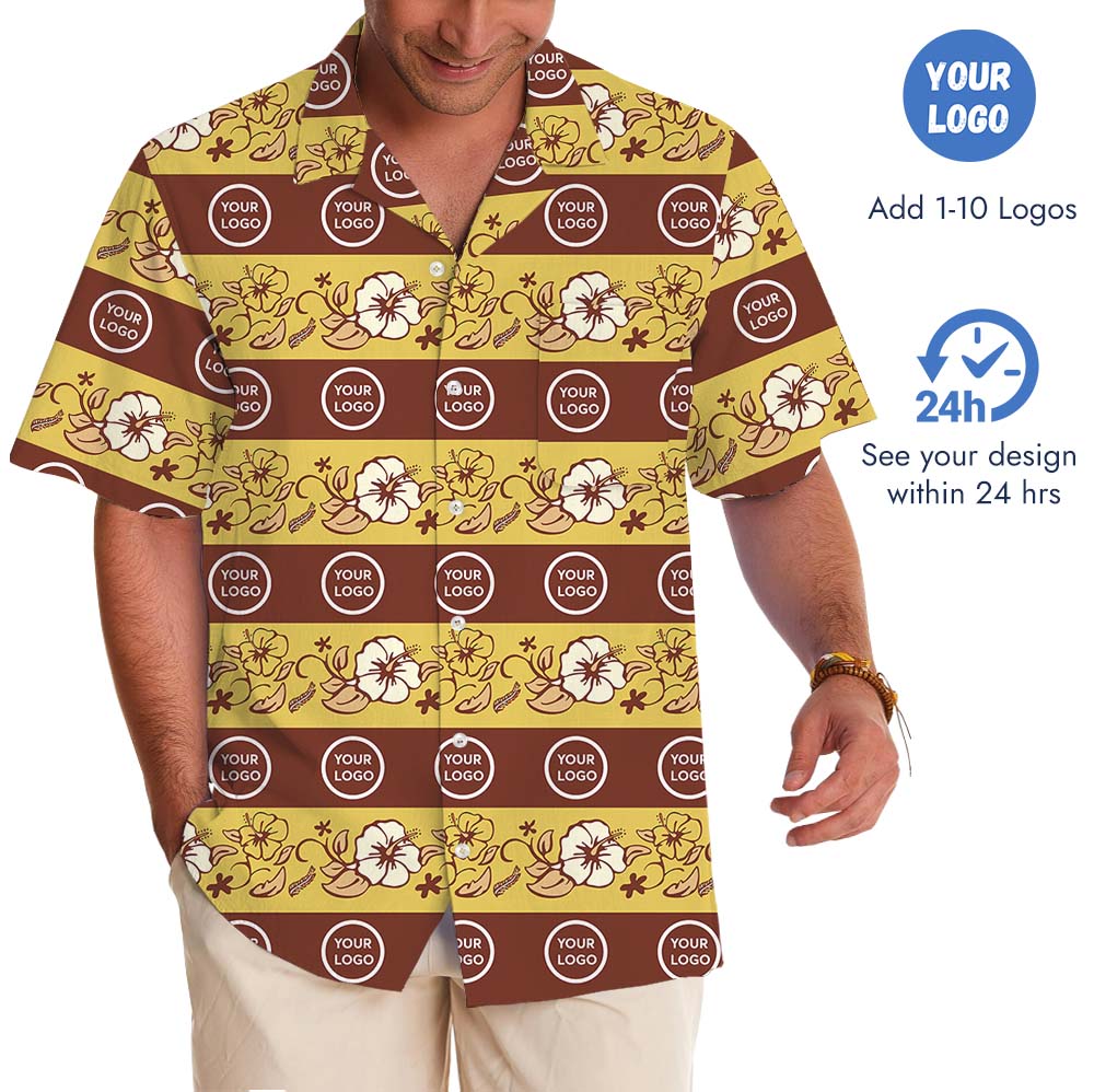 Yellow Floral Button Up Shirt With Custom Logo