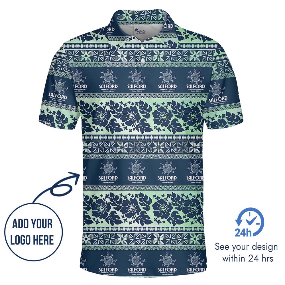 Retro Floral Custom Logo Polo Shirt With Preview