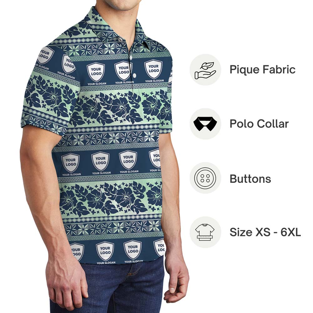 Retro Floral Custom Logo Polo Shirt With Preview
