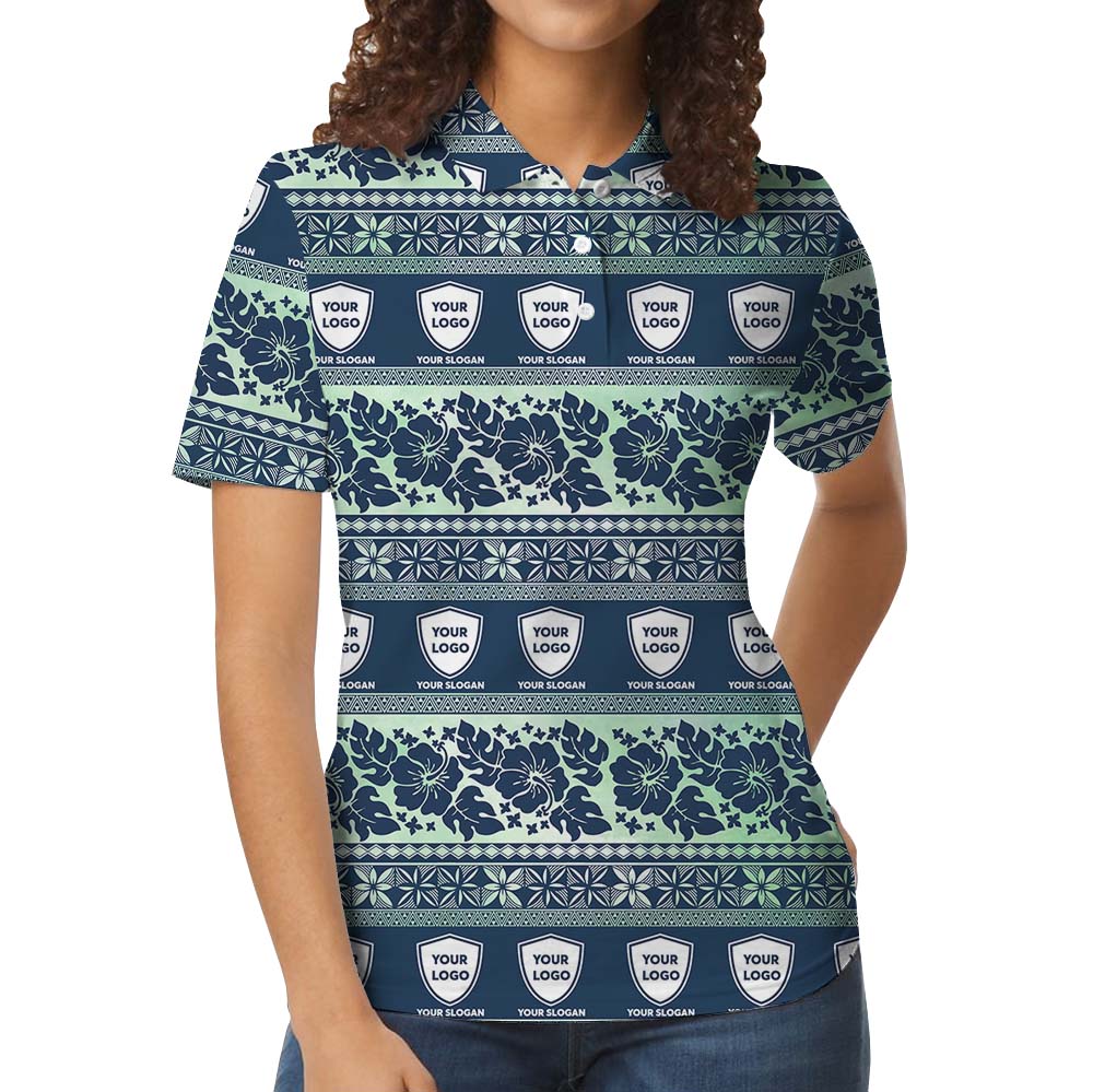 Retro Floral Custom Logo Polo Shirt With Preview