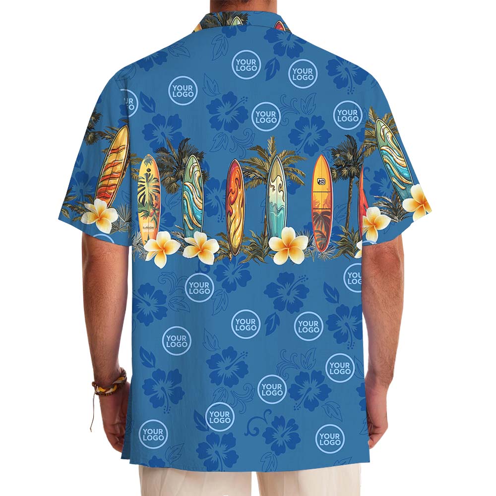 Custom Logo Surfing Navy Hawaiian Shirt With Preview