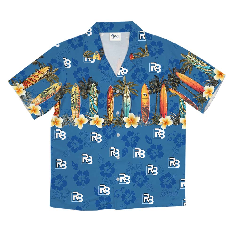 Custom Logo Surfing Navy Hawaiian Shirt With Preview