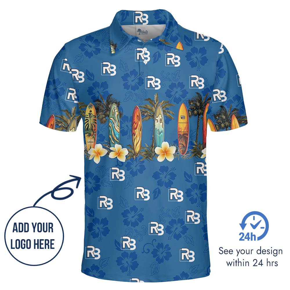 Custom Logo Surfing Palm Tree Polo Shirt