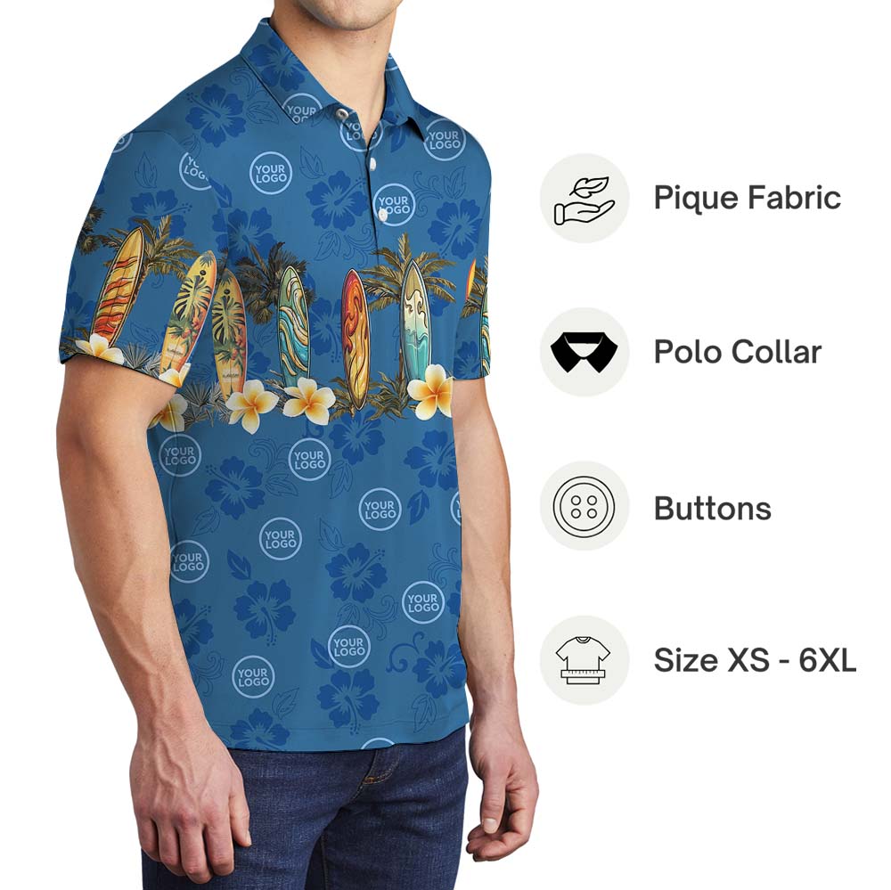 Custom Logo Surfing Palm Tree Polo Shirt