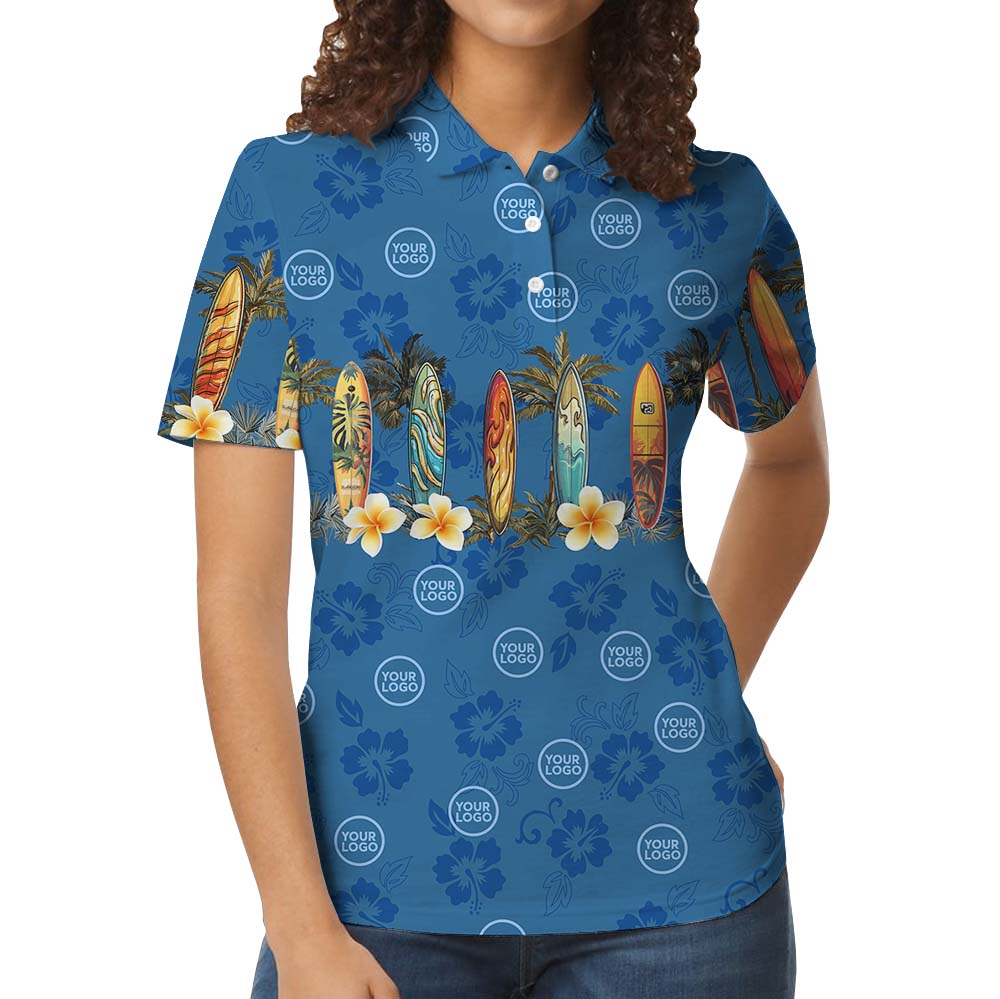 Custom Logo Surfing Palm Tree Polo Shirt