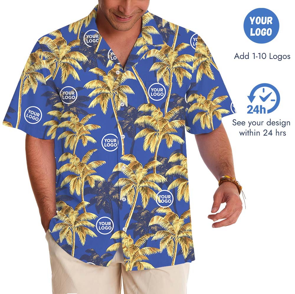 Palm Tree Navy Hawaiian Shirt With Custom Logo