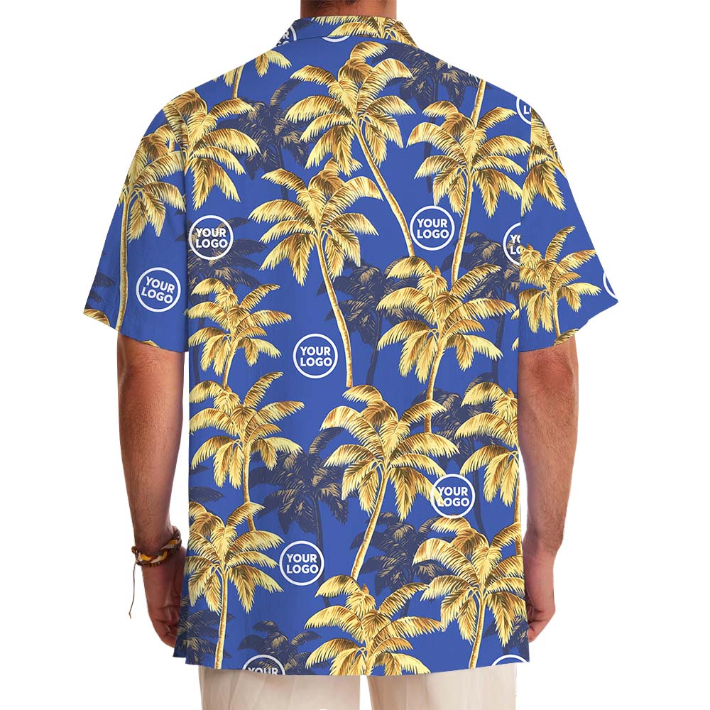 Palm Tree Navy Hawaiian Shirt With Custom Logo