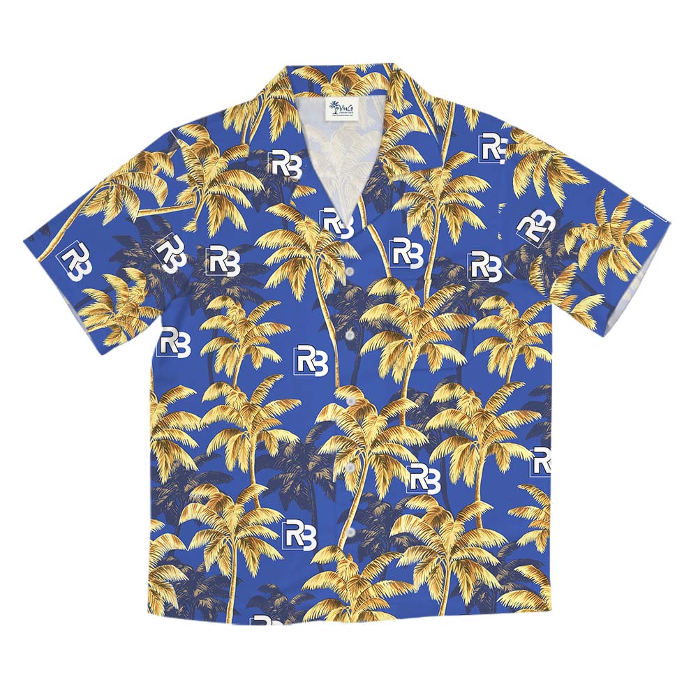 Palm Tree Navy Hawaiian Shirt With Custom Logo