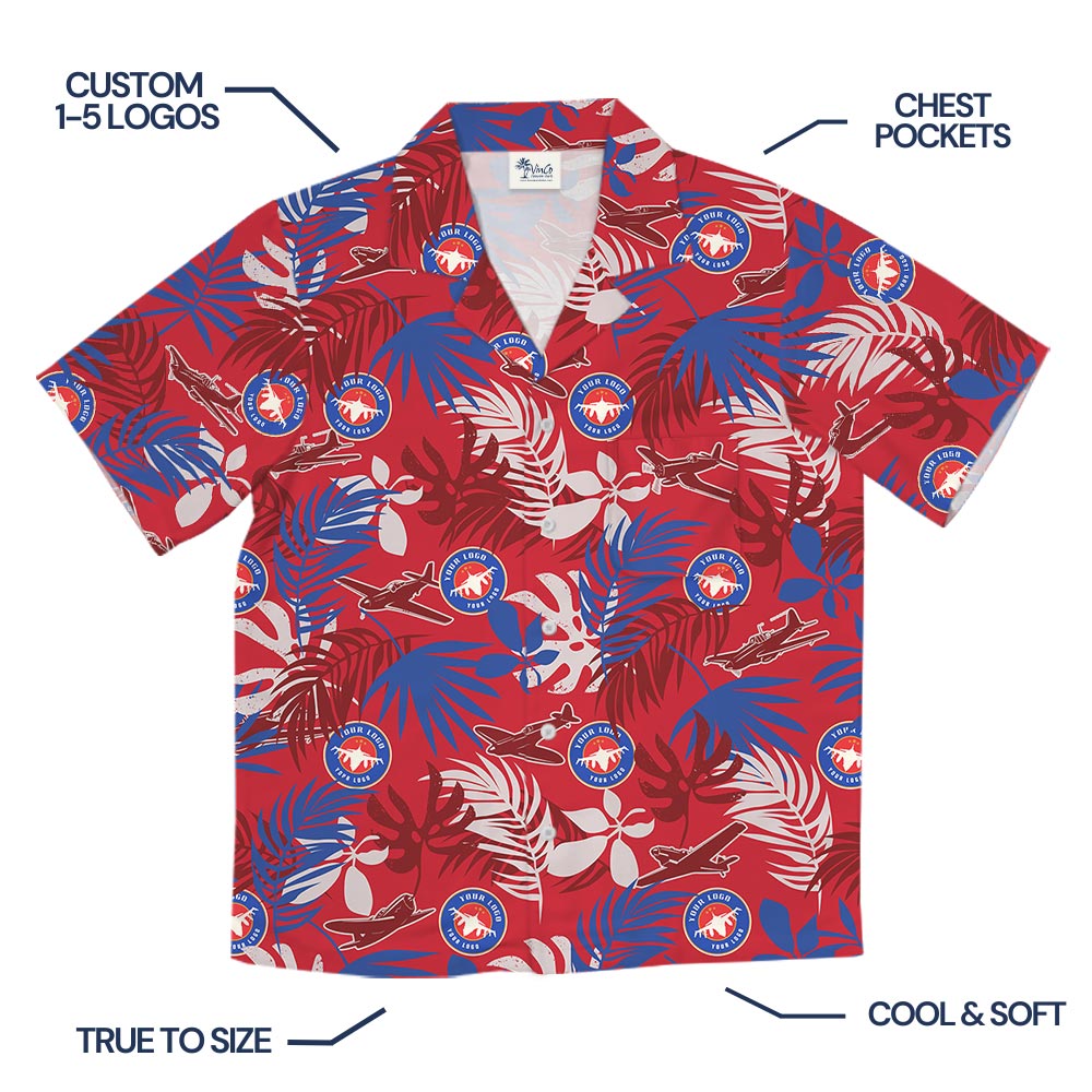 Custom Logo Red Tropical Air Force Hawaiian Shirt With Preview