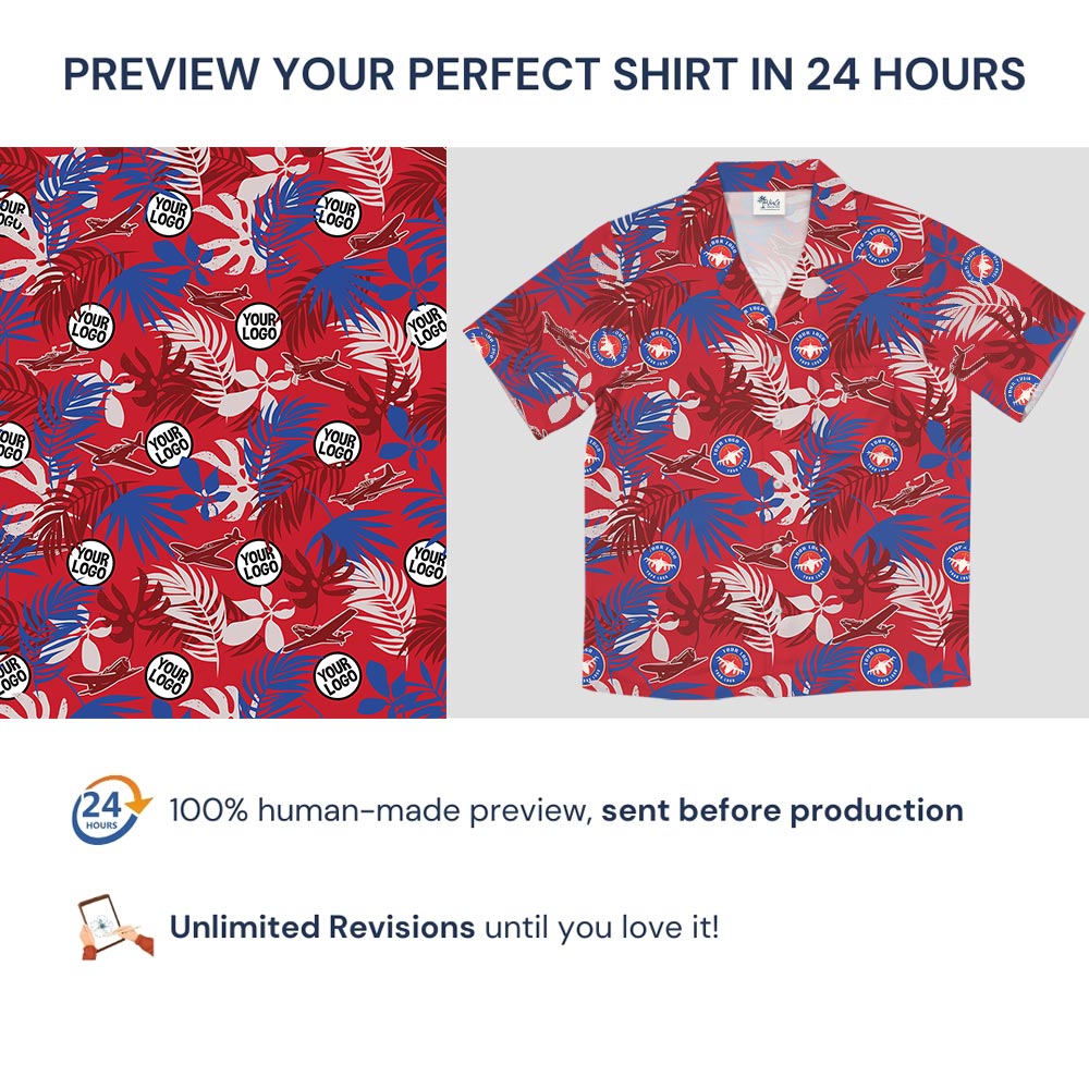 Custom Logo Red Tropical Air Force Hawaiian Shirt With Preview