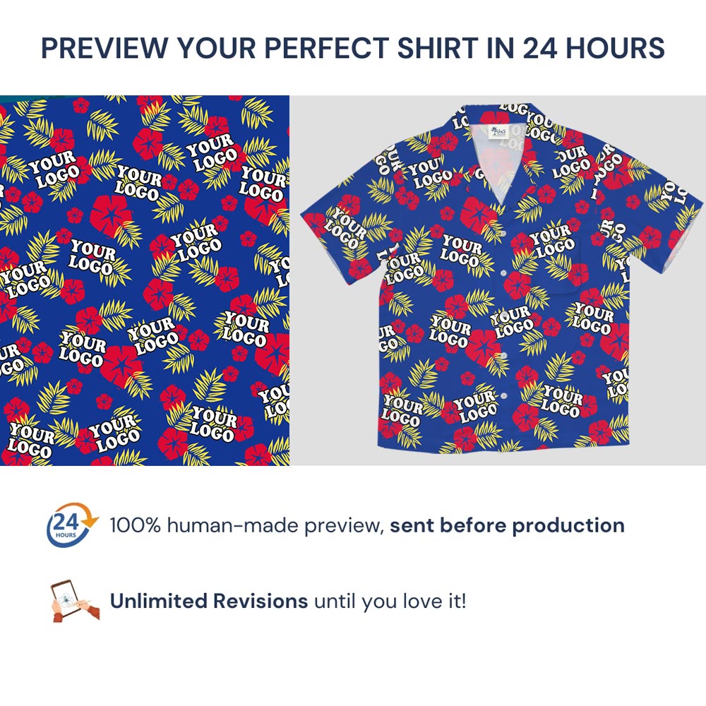 Bulk Customized Company Logo Tropical Red Blue Hawaiian Shirt