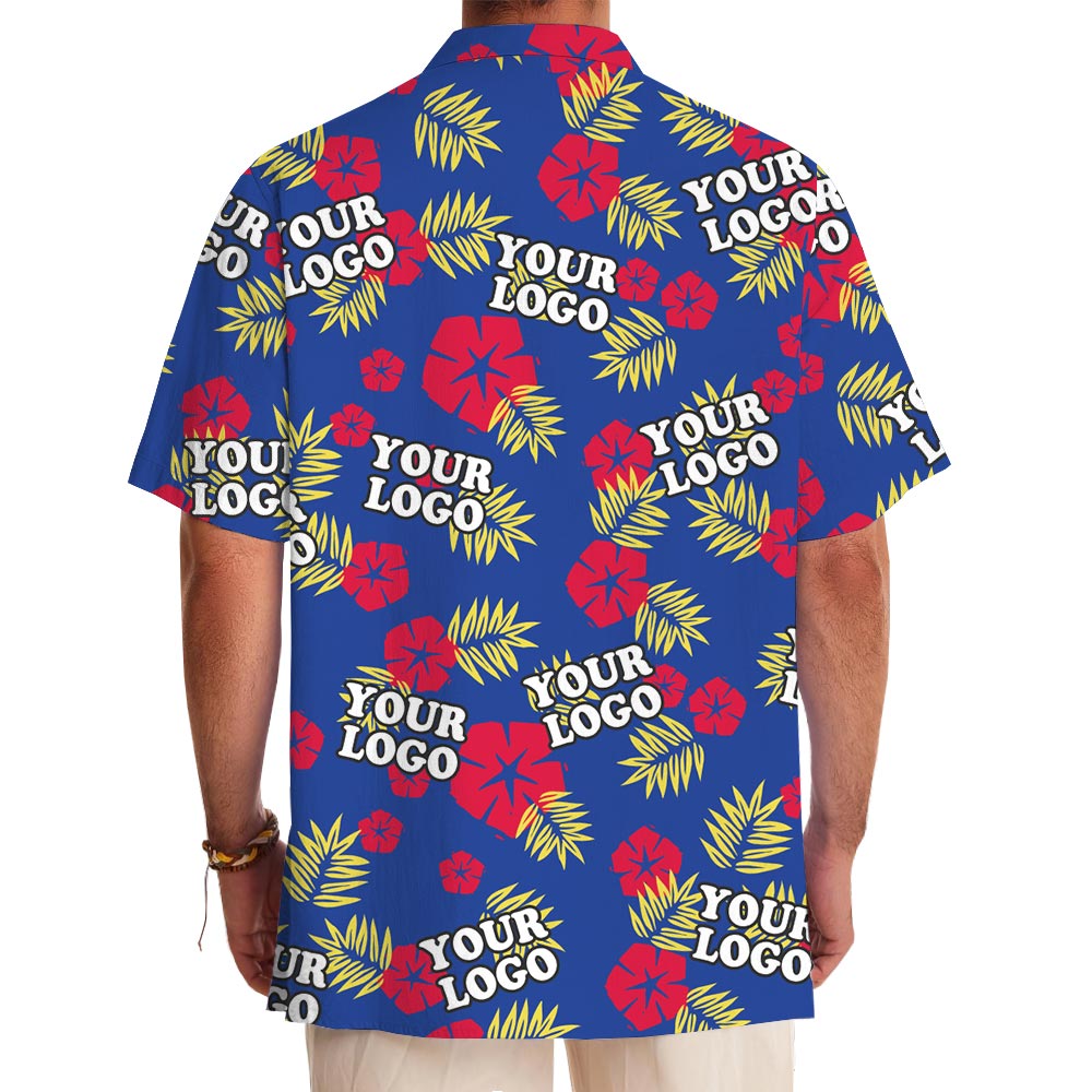 Bulk Customized Company Logo Tropical Red Blue Hawaiian Shirt