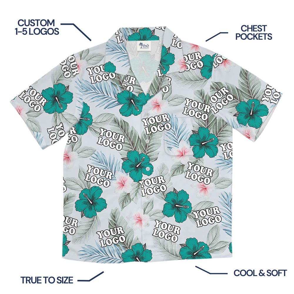 Tropical Hibiscus Button Up Shirt With Custom Logo