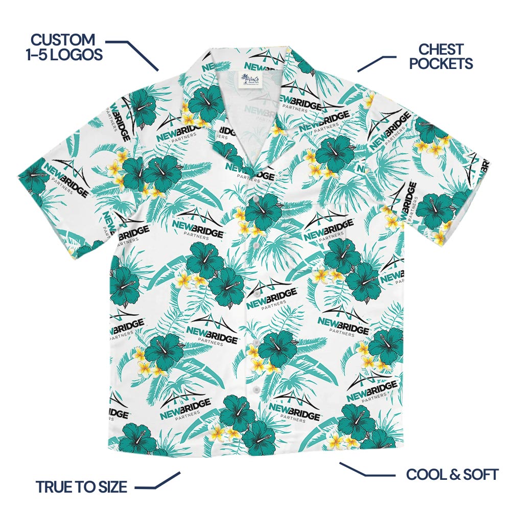 Custom Logo Green Tropical White Aloha Shirt