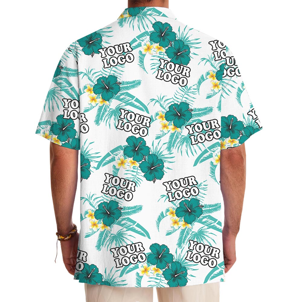 Custom Logo Green Tropical White Aloha Shirt