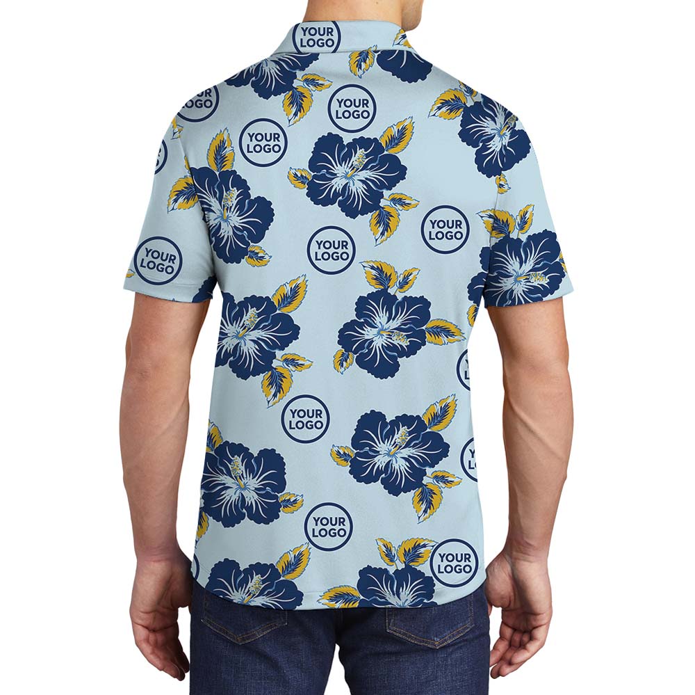 Light Blue Floral Polo Shirt With Custom Logo