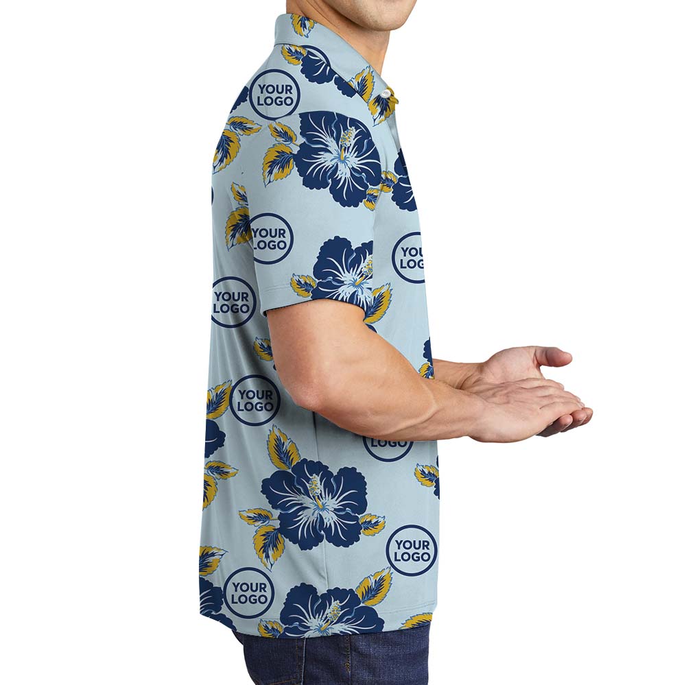 Light Blue Floral Polo Shirt With Custom Logo